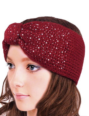 Sparkle Bow Wide Knitted Winter Headband