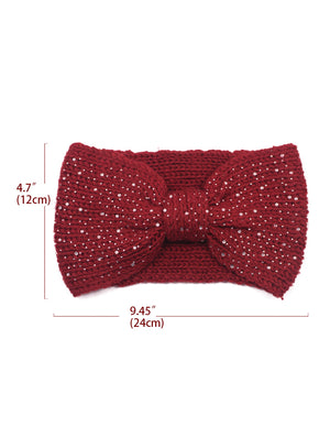 Sparkle Bow Wide Knitted Winter Headband