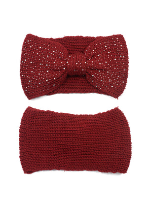 Sparkle Bow Wide Knitted Winter Headband