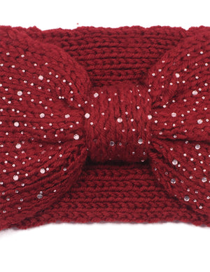 Sparkle Bow Wide Knitted Winter Headband