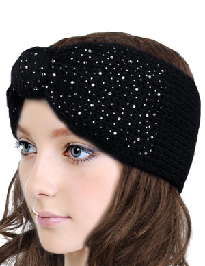 Sparkle Bow Wide Knitted Winter Headband