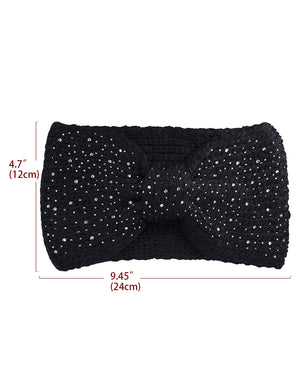 Sparkle Bow Wide Knitted Winter Headband