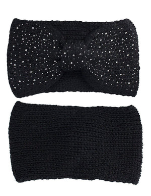 Sparkle Bow Wide Knitted Winter Headband