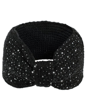Sparkle Bow Wide Knitted Winter Headband