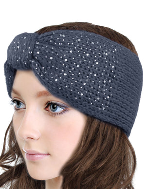 Sparkle Bow Wide Knitted Winter Headband