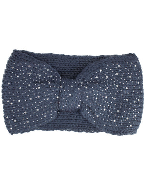 Sparkle Bow Wide Knitted Winter Headband