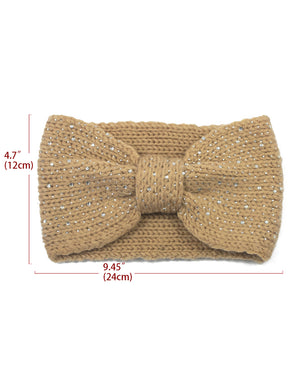 Sparkle Bow Wide Knitted Winter Headband