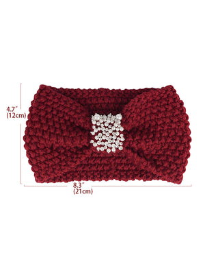 Faux Pearl Center Knitted Wide Bow Headband