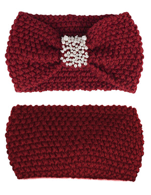 Faux Pearl Center Knitted Wide Bow Headband