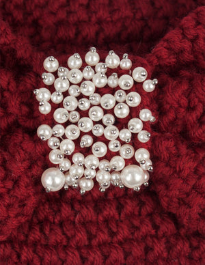 Faux Pearl Center Knitted Wide Bow Headband