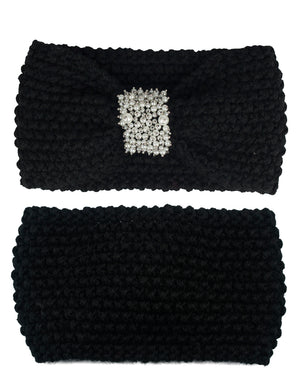 Faux Pearl Center Knitted Wide Bow Headband