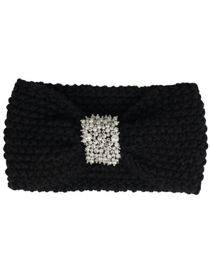 Faux Pearl Center Knitted Wide Bow Headband