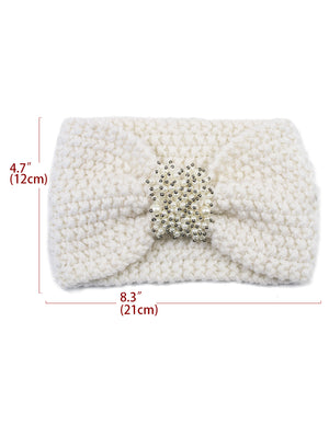 Faux Pearl Center Knitted Wide Bow Headband