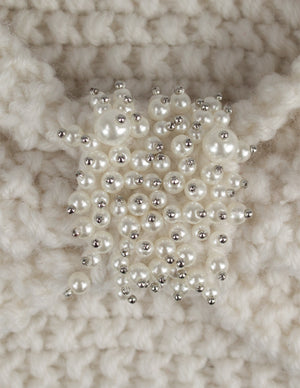 Faux Pearl Center Knitted Wide Bow Headband