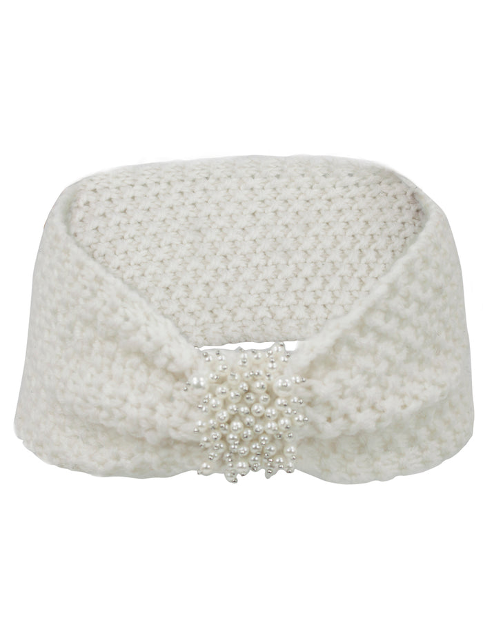 Faux Pearl Center Knitted Wide Bow Headband