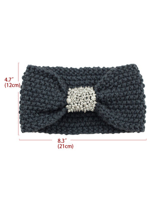 Faux Pearl Center Knitted Wide Bow Headband