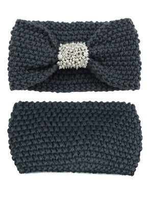 Faux Pearl Center Knitted Wide Bow Headband