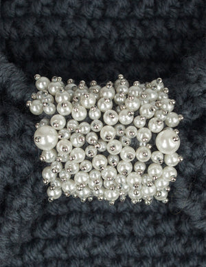 Faux Pearl Center Knitted Wide Bow Headband