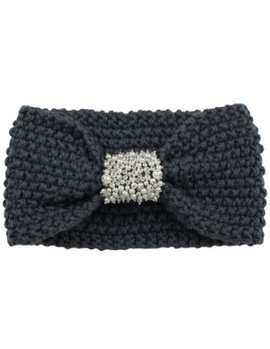 Faux Pearl Center Knitted Wide Bow Headband