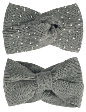 Faux Pearl Studded Knitted Wide Twist Bow Headband