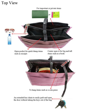 [product type] | Nifty Patented Handbag Purse Organizer Insert - 18 Compartments | Dahlia