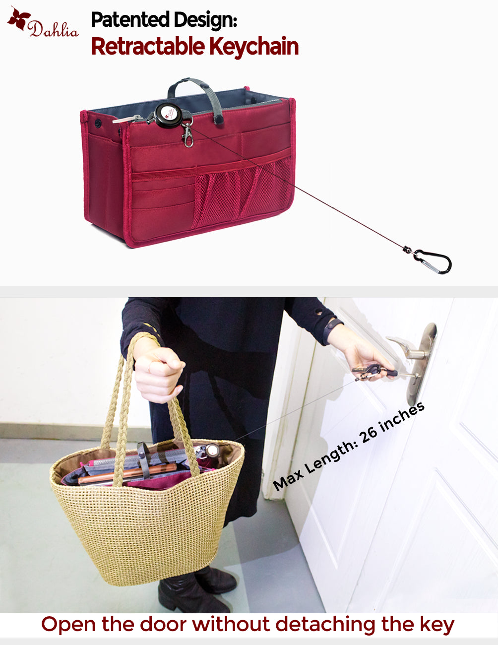 Handbag Purse Organizer Insert | Patented, Sturdy and Flexible Design | Dahlia Lavender