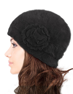 Super Soft Flower Ruffle Laciness Angora Blend Knit Beanie Hat