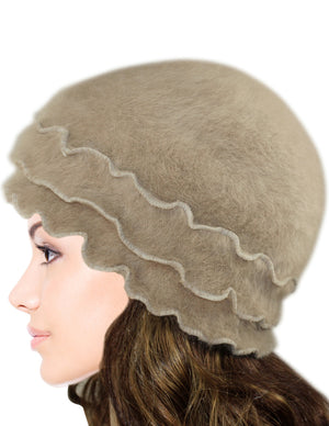 Super Soft Flower Ruffle Laciness Angora Blend Knit Beanie Hat