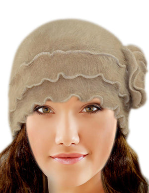 Super Soft Flower Ruffle Laciness Angora Blend Knit Beanie Hat