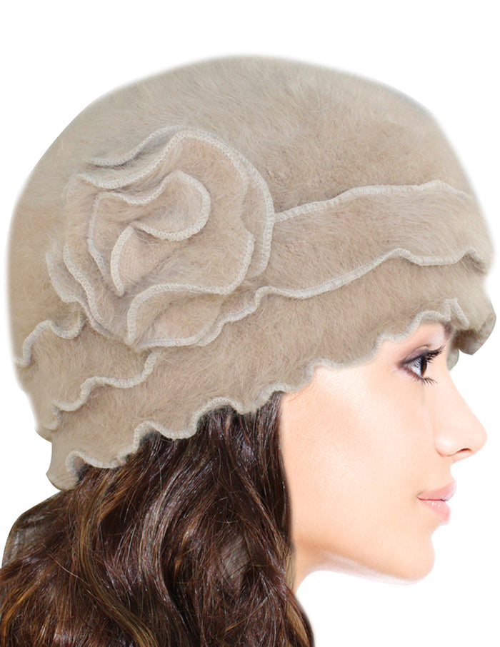 Super Soft Flower Ruffle Laciness Angora Blend Knit Beanie Hat