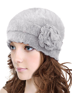 Super Soft Flower Ruffle Laciness Angora Blend Knit Beanie Hat
