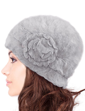 Super Soft Flower Ruffle Laciness Angora Blend Knit Beanie Hat