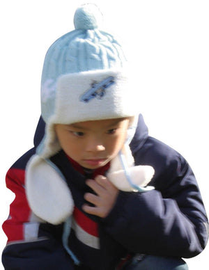 Boy's Embroidered Pilot Cap Hat with Ear Flaps and Pompon