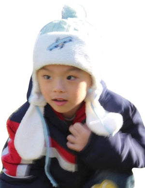 Boy's Embroidered Pilot Cap Hat with Ear Flaps and Pompon