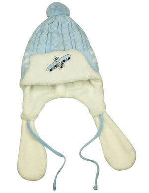 Boy's Embroidered Pilot Cap Hat with Ear Flaps and Pompon