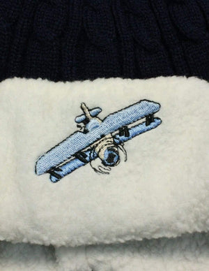 Boy's Embroidered Pilot Cap Hat with Ear Flaps and Pompon