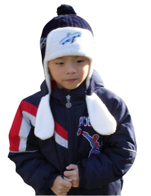 Boy's Embroidered Pilot Cap Hat with Ear Flaps and Pompon
