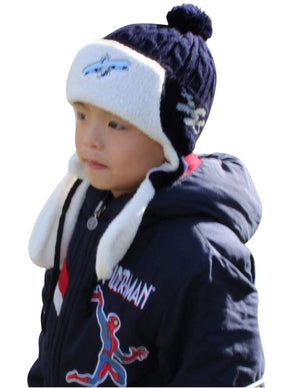 Boy's Embroidered Pilot Cap Hat with Ear Flaps and Pompon