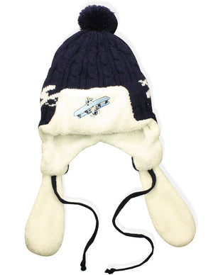 Boy's Embroidered Pilot Cap Hat with Ear Flaps and Pompon