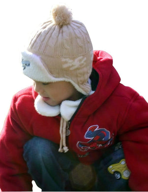 Boy's Embroidered Pilot Cap Hat with Ear Flaps and Pompon
