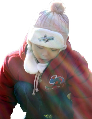 Boy's Embroidered Pilot Cap Hat with Ear Flaps and Pompon