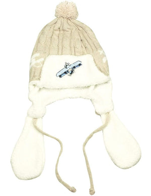Boy's Embroidered Pilot Cap Hat with Ear Flaps and Pompon