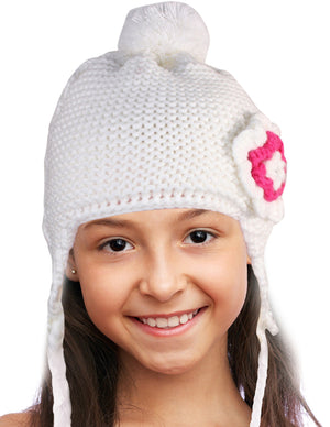 Triple Layer Crochet Rhinestone Flower Acrylic Girl Trapper Hat