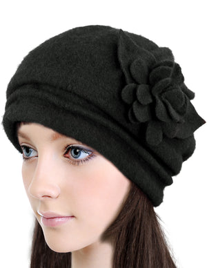 Elegant Flower Wool Slouch Beanie Hat