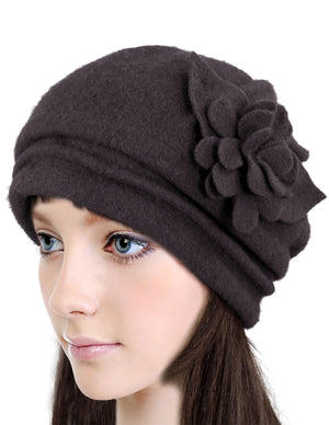 Elegant Flower Wool Slouch Beanie Hat