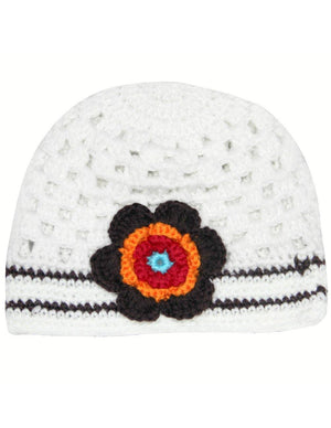 Cute Flower Accented Hand Crochet Acrylic Baby Beanie Hat