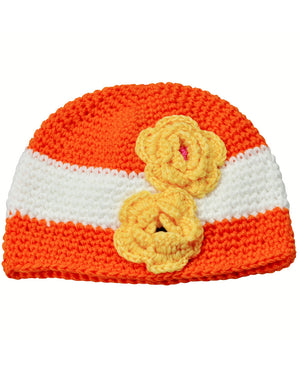 Cute Flower Accented Hand Crochet Acrylic Baby Beanie Hat
