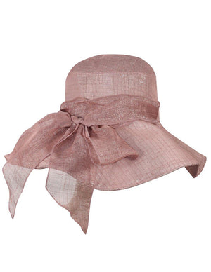 Breezy Silver-Tone Thread Large Ribbon Bow Shapeable Floppy Sun Hat