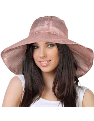 Breezy Silver-Tone Thread Large Ribbon Bow Shapeable Floppy Sun Hat