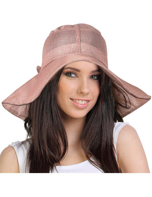 Breezy Silver-Tone Thread Large Ribbon Bow Shapeable Floppy Sun Hat